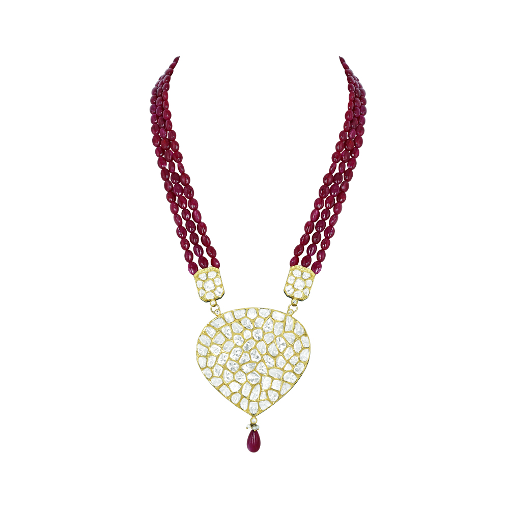 Pear-Shaped Polki Pendant with Ruby Maniya and Drop